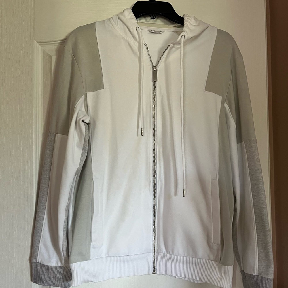 Calvin Klein White and Gray Cardigan Sweater